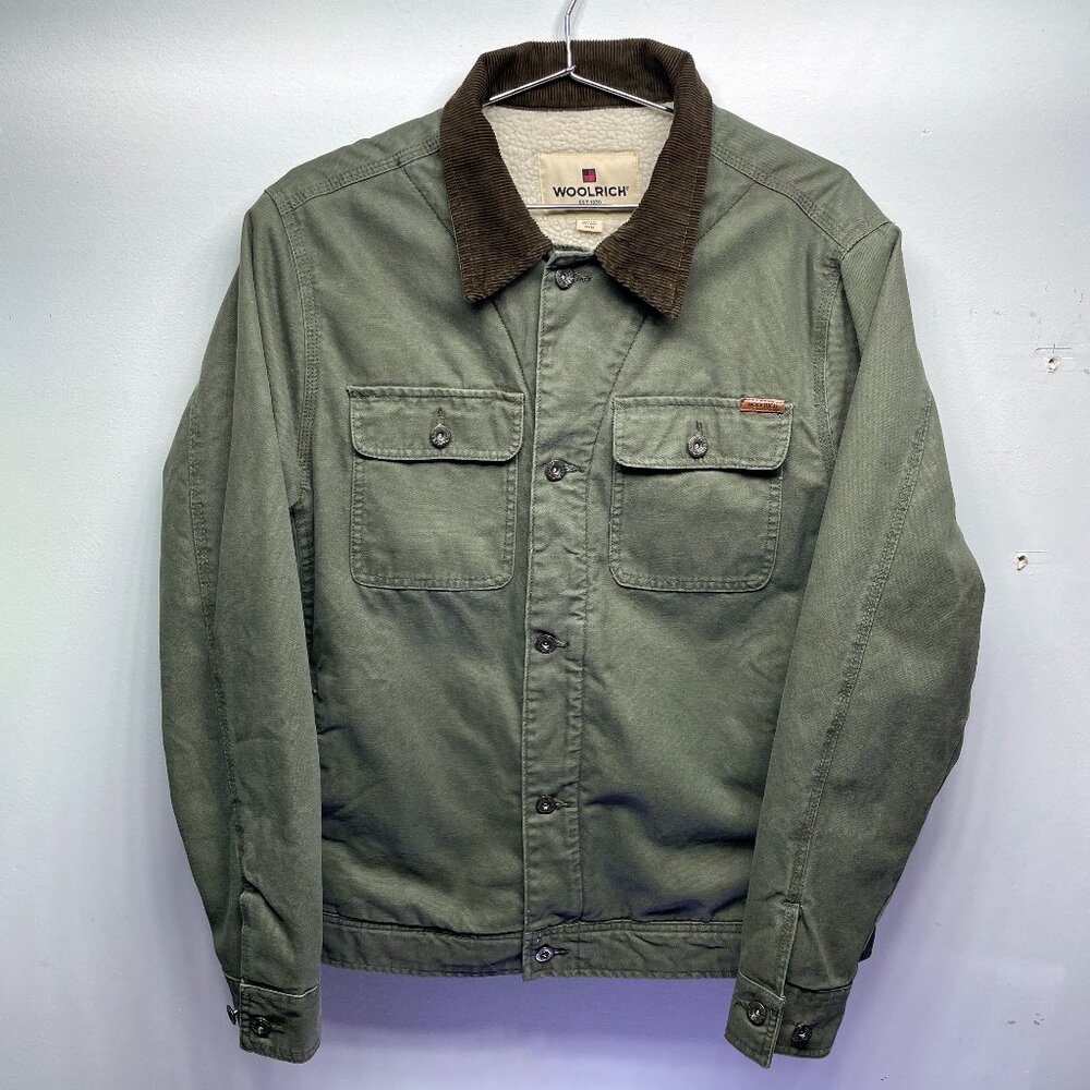 MEN'S WOOLRICH SHERPA-LINED BARN COAT - GREEN - SIZE M/M